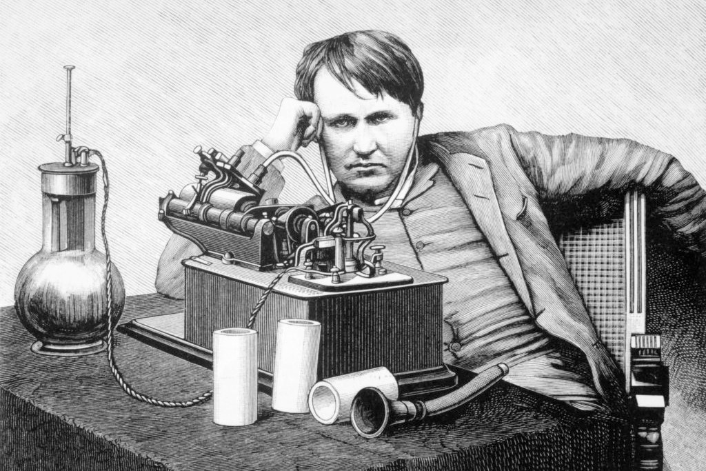 Picture of Thomas Edison with hearing aids